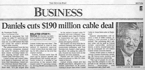Daniels cuts $190 million cable deal newspaper article